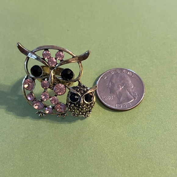 Mom Owl and Baby Owl Adjustable Ring with Rhinestones - Picture 7 of 8
